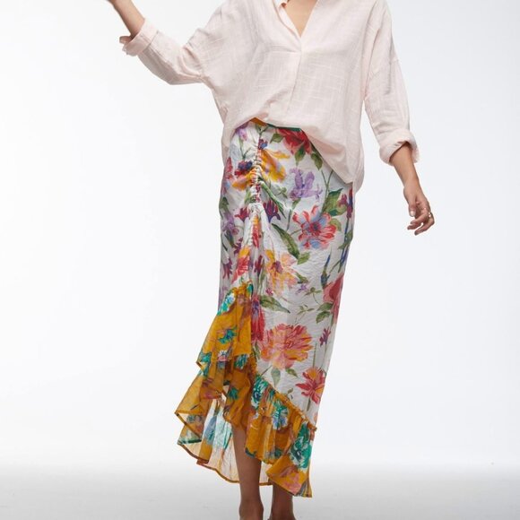Zaket & Plover floral asymmetrical ruched women's summer skirt size XS - Picture 1 of 8